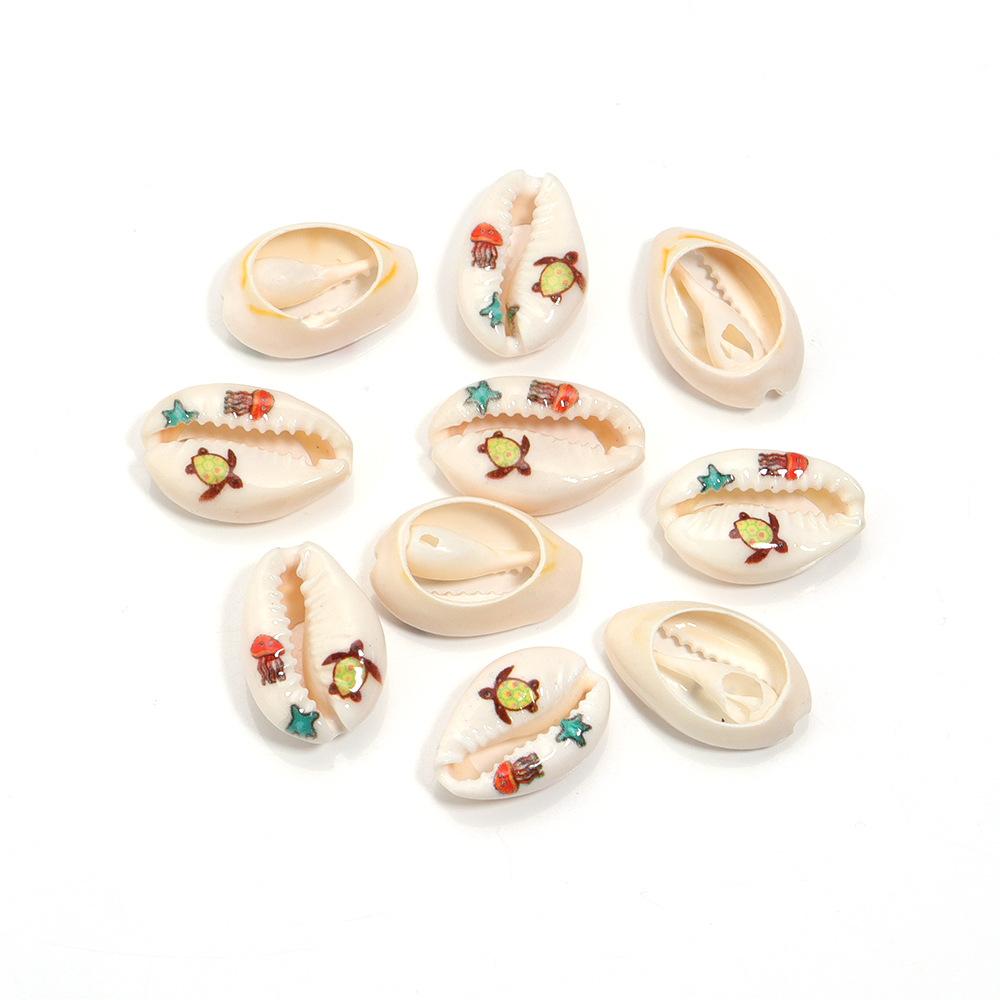 5pcs Fun Creativity Beach Style Retro Random Color Mix Painted Print Shell Beads Jewelry Charm Making DIY Fashion Accessories