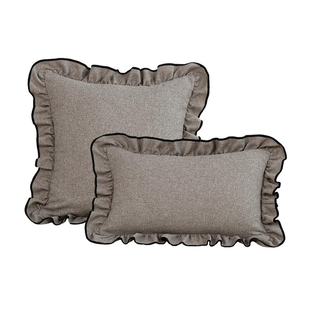 Ins Cotton Linen Pillow Cover Black Trim Scalloped Ruffle Edge Cushion Case Modern Farmhouse Decorative Throw Pillowcase Sofa Bed Cover