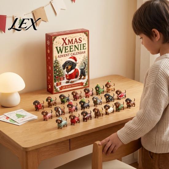Holiday Countdown Box 2026 Christmas Dachshund Advent Calendar, 3D Collectible Ornament Set Halloween Calendar with 24 Mini Dog Figures, Gift for Kids