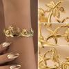Stainless Steel Metal Shell Starfish Bracelet for Women Vintage Exaggerated Flower Wide Cuff Bangle Girls Beach Party Jewelry