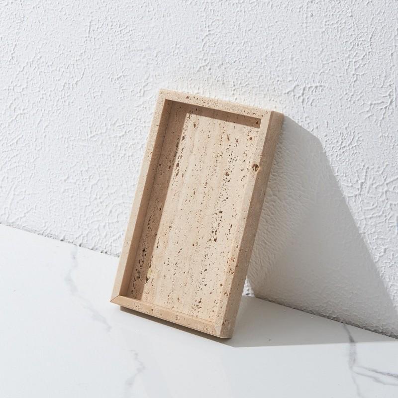 

Nordic Beige Travertine Marble Tray: Light Luxury Entrance Hall Decoration & Jewelry Storage Ornament