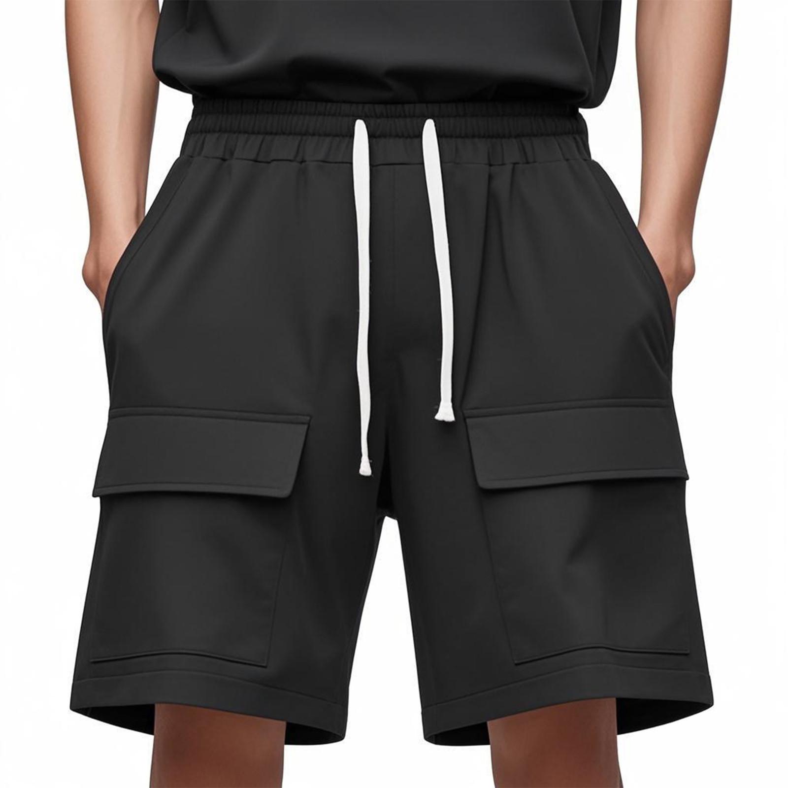 

Мужские прямые рабочие брюки, модные и повседневные шорты на шнурке XXL чёрный