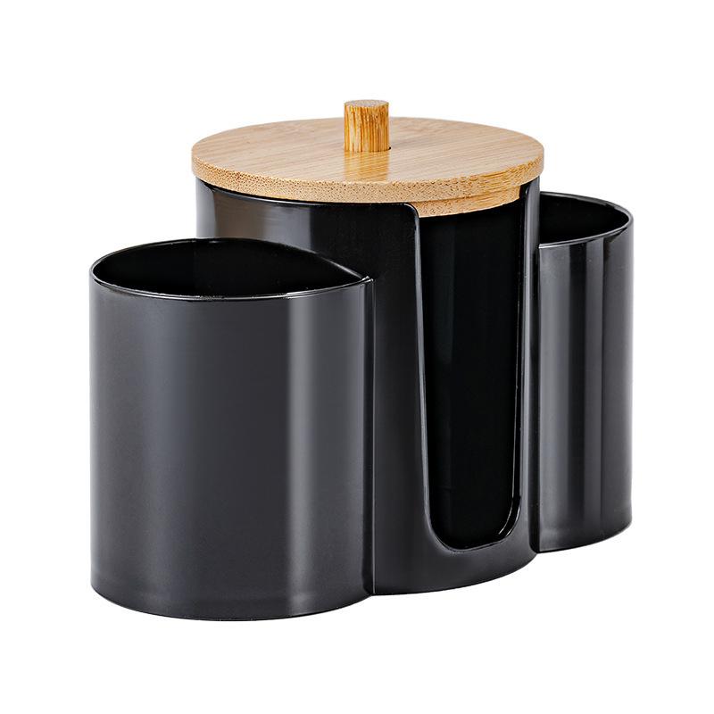 Cotton Swab Storage Box Double Head Cotton Buds Container Transparent Square Bamboo Cover Cotton Swab Toothpick Organize Box