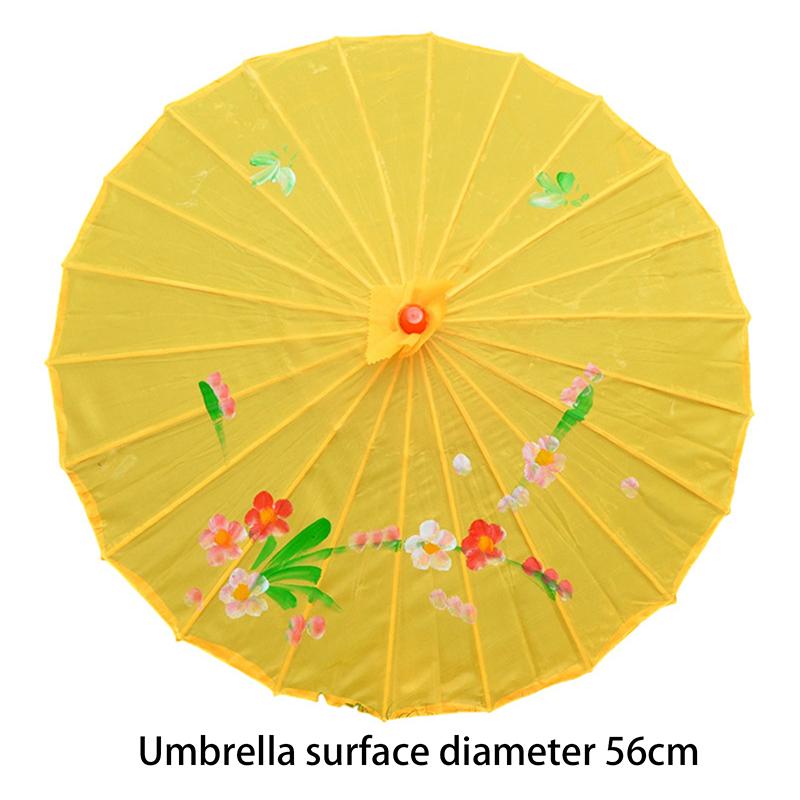 

Vintage Chinese Silk Oil Paper Umbrella Flower Oil Paper Umbrella Bamboo Handle Wedding Decor Photo Parasol Dance Props yellow2