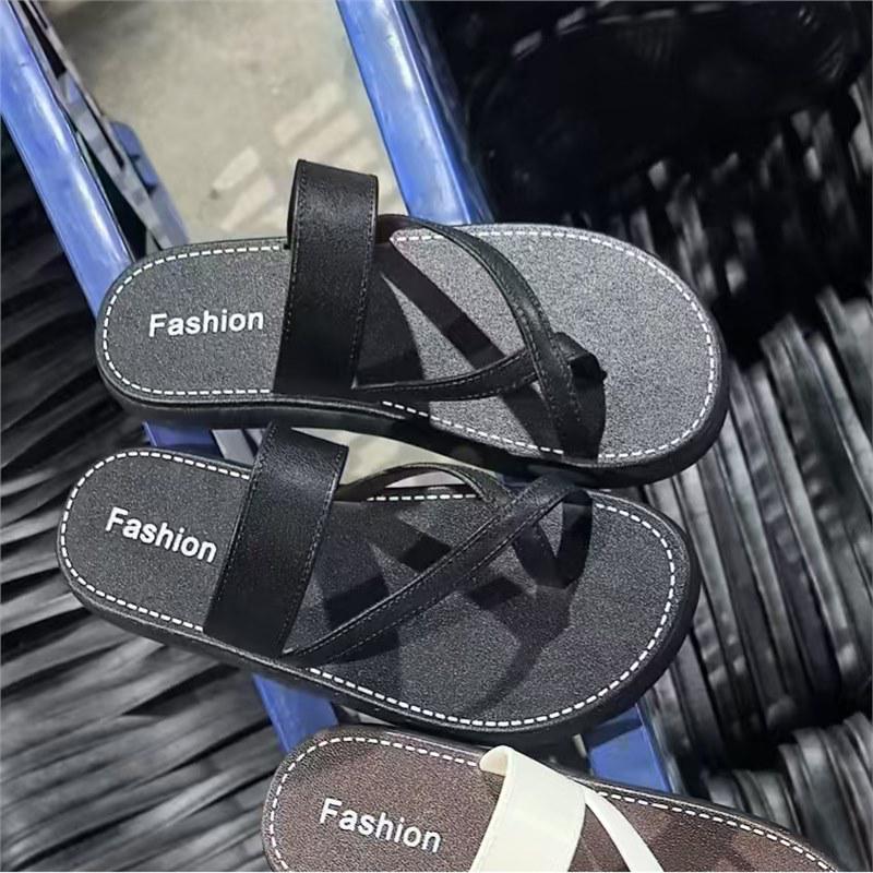 

Женские летние сандалии с перекрестными ремешками, плоские, пляжные, с кольцом для пальца, нескользящие 36-37 чёрный