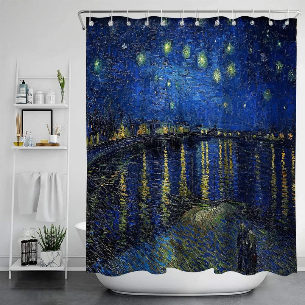 1Pc Van Gogh Painting Anti-Mildew Shower Curtain Polyester Fabric Printed Bathroom Towel Bath Partition