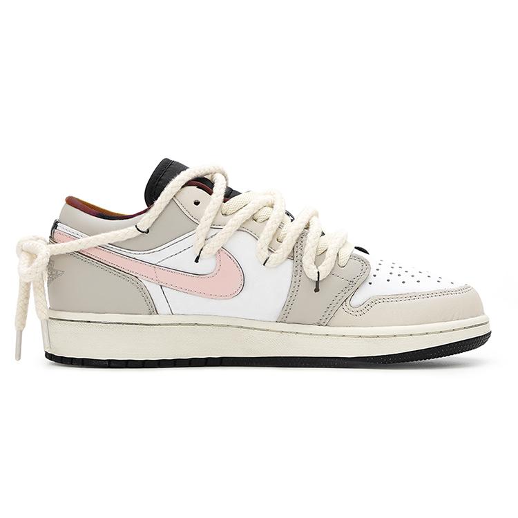 Jordan Air Jordan 1 Low top Vintage Basketball Shoes GS Gray Pink DQ8421-001(Team15-)