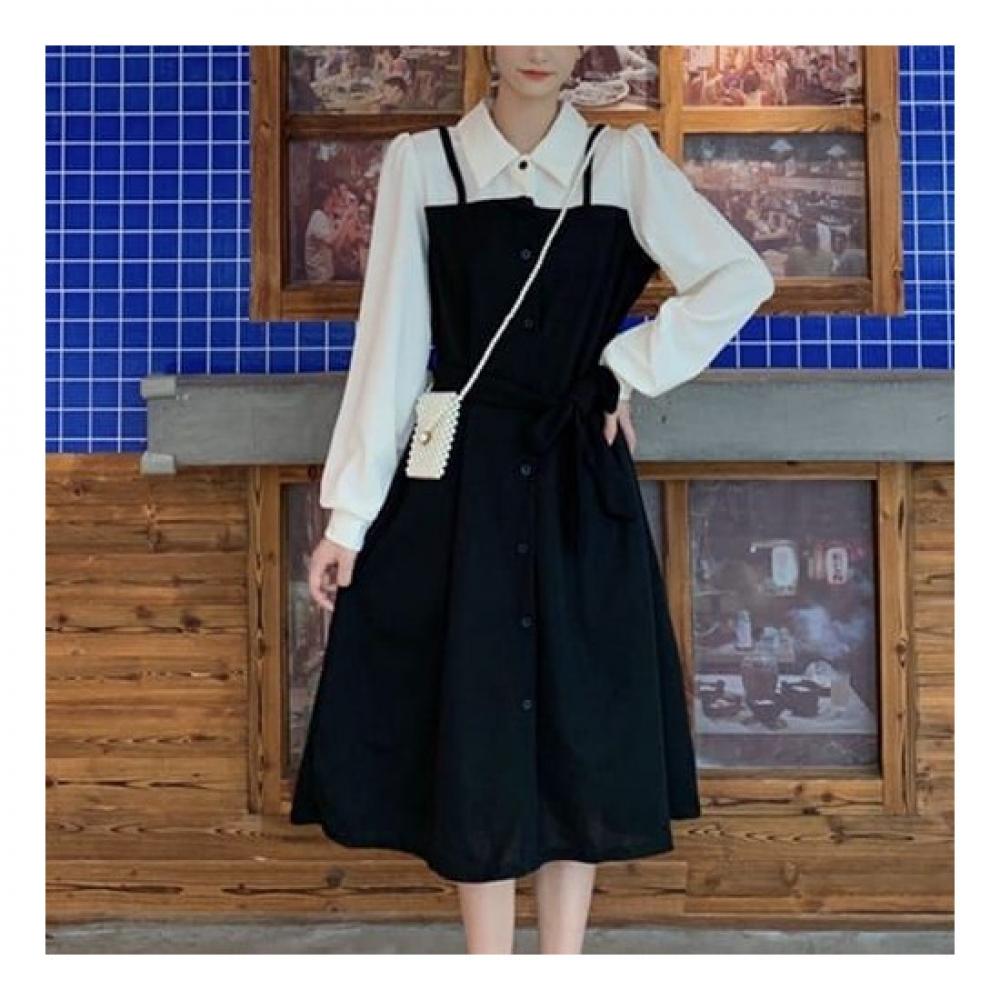 Navava Retro Long Sleeve Two In One Collar Dress No726