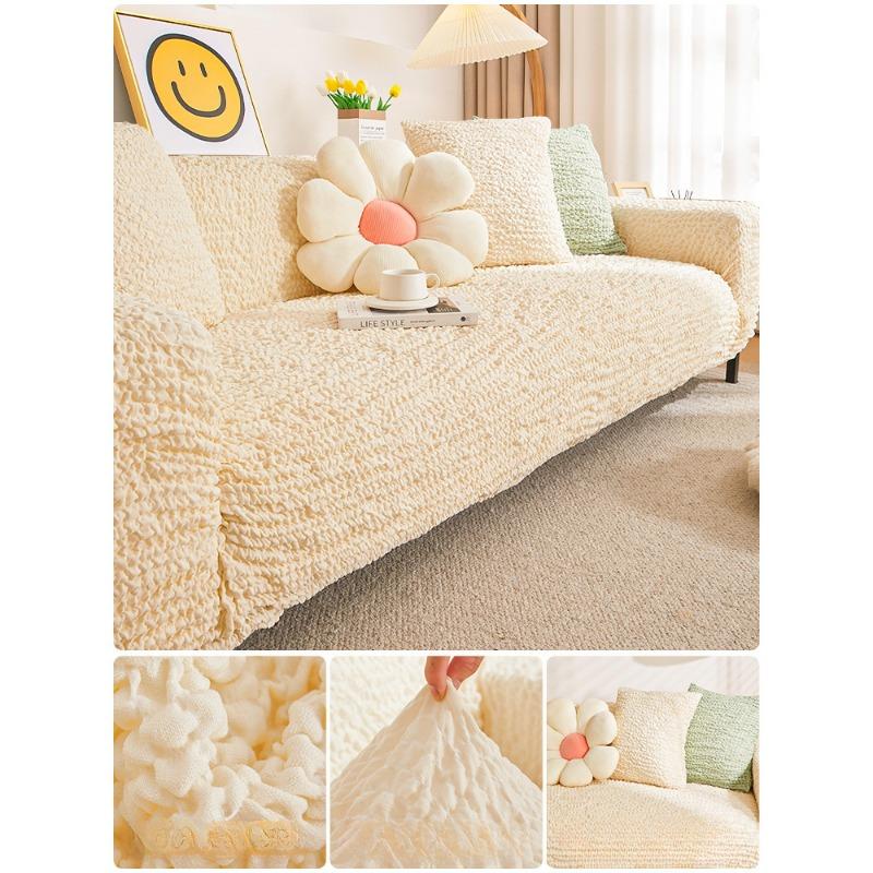 

Cream Seersucker Sofa Cover Universal All-Inclusive Anti-Scratching Integrated Lazy Leather Sofa Protector 90-140cm