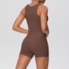 Cross-border Solid Color Reversible Yoga Vest & Shorts Fitness Set