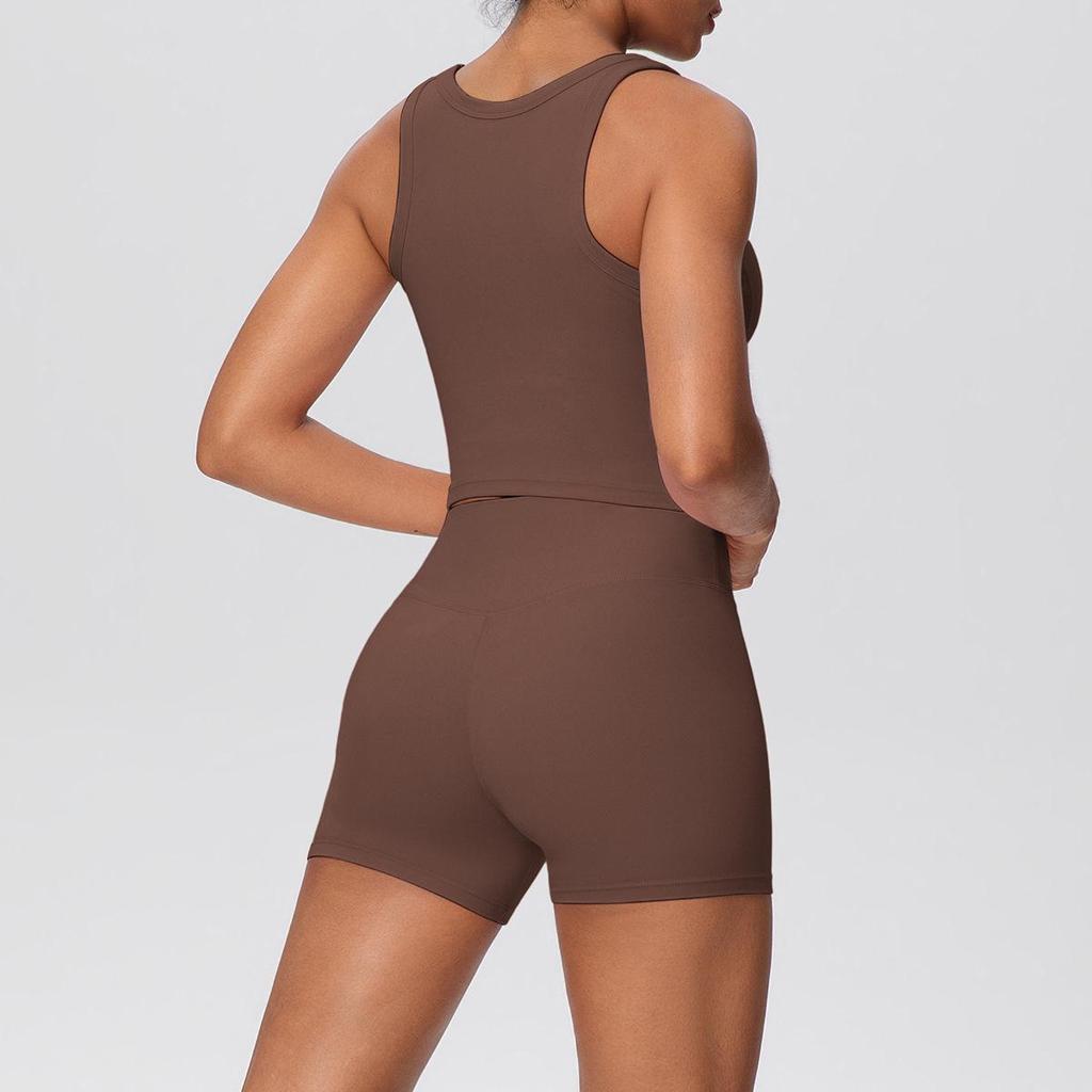 Cross-border Solid Color Reversible Yoga Vest & Shorts Fitness Set