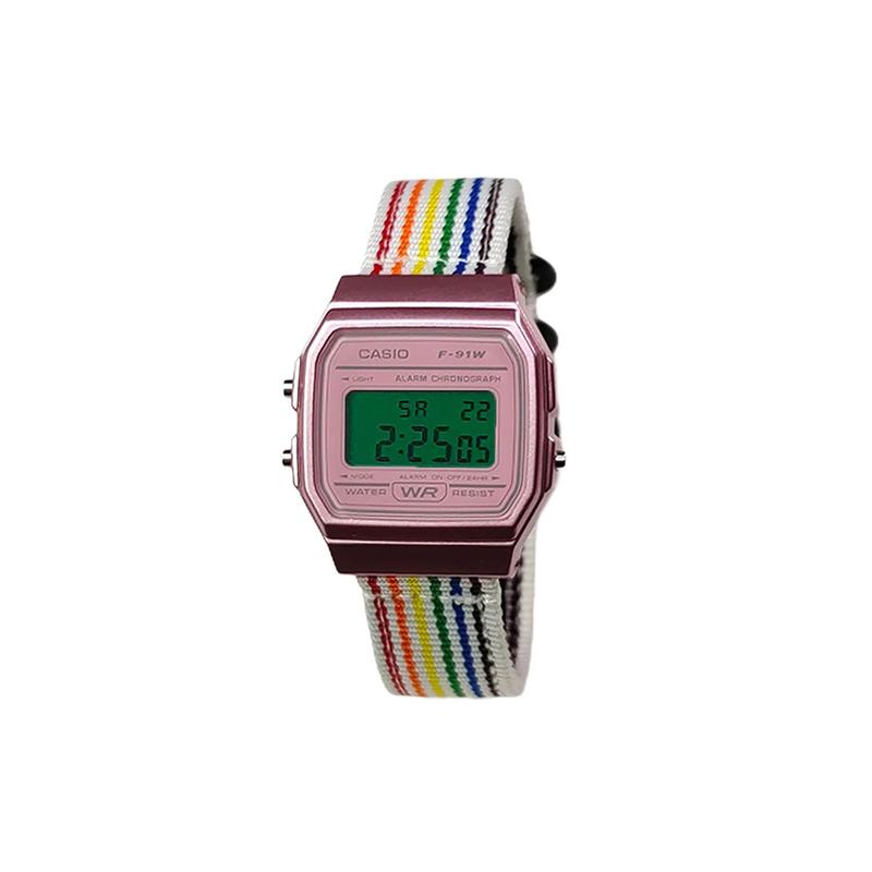 CASIO Customized watch modified series orange mirror pink resin case classic retro life waterproof F-91WS-4 modified-Sakura FenSeBiaoPanLvSeBiaoJing