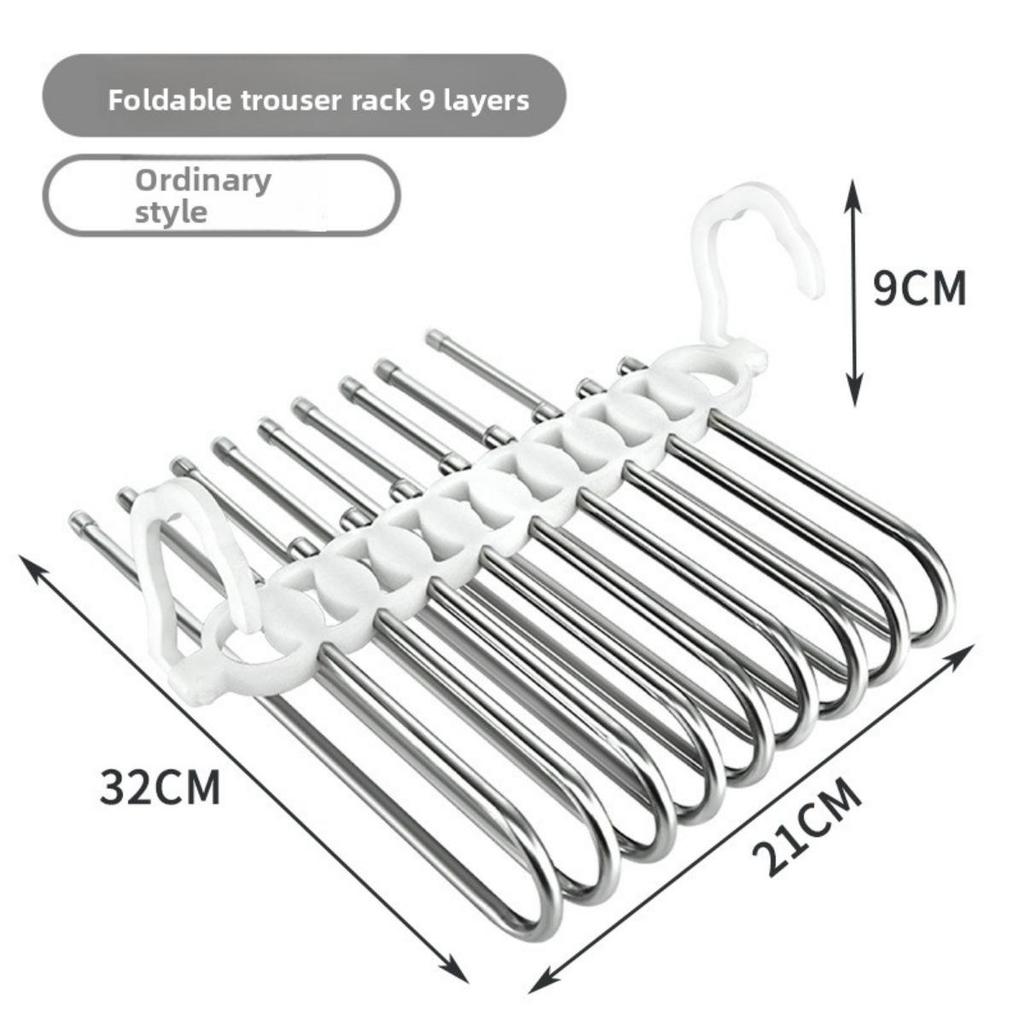 Platzsparender 9-lagiger Metall-Hosenbügel mit Anti-Rutsch-Beschichtung, Edelstahl-Design, inklusive 5 Haken, reduziert 80% Unordnung, für enge Jeans und Denim-Stoffe