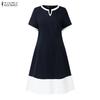 ZANZEA Damska swobodna, letnia sukienka z okrągłym dekoltem i krótkim rękawem
