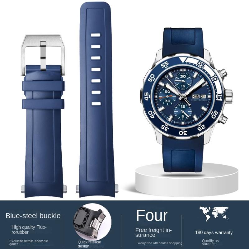 Hochwertiges Fluorkautschuk-Uhrenarmband für IWC Aquatimer IW3768/3290/3568/3767 IW356802/376705 Herren Schwarzes Silikon-Uhrenarmband 22mm
