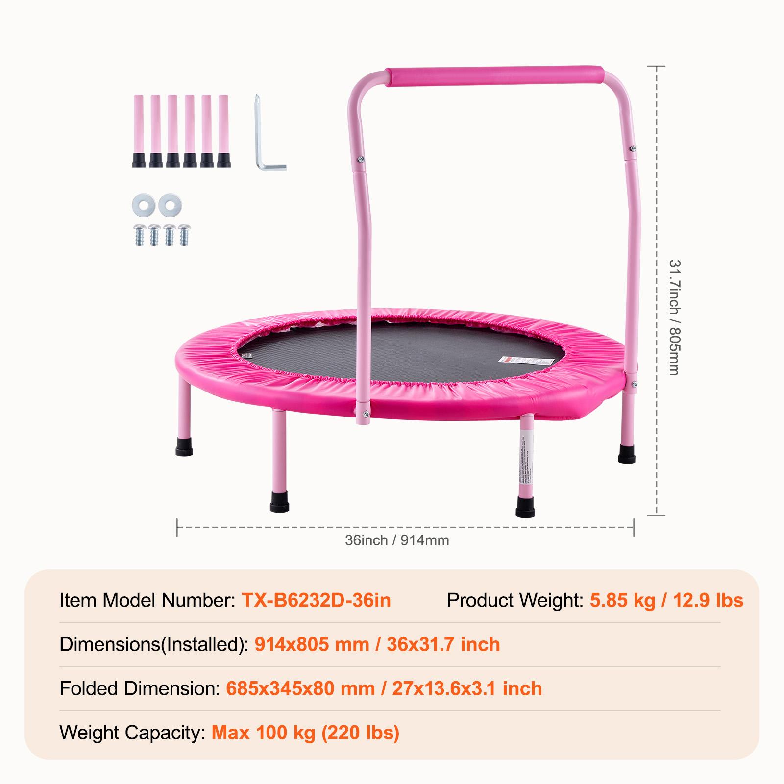 

SucceBuy 36 Kids Trampoline 3 FT Foldable Mini Trampoline with Handle for Birthday Gift for 3+ Years Children Pink/Red/Bule