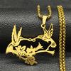 Hummingbirds Kisssing Flower Love Necklace for Women Men Stainless Steel Gold Color Animal Birds Lover Chain Necklaces Jewelry