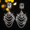 Oversized Fashion Claw Chain Luxury Shiny White Crystal Long Earrings Bridal Earrings Trendy Street Earrings