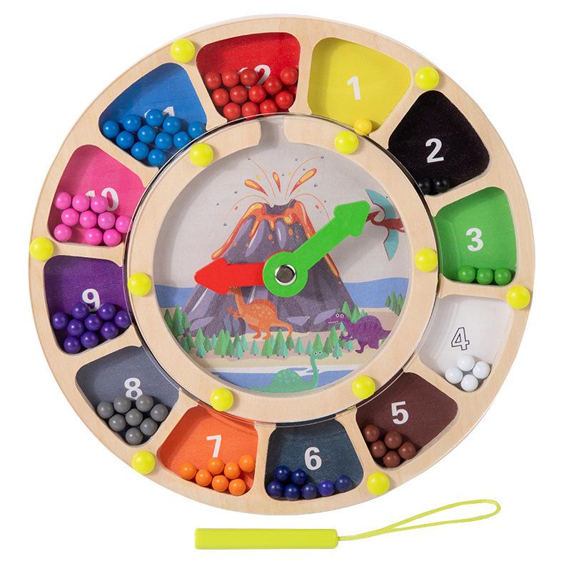 Wooden Children's Montessori Multi-functional Early Education Clock Teaching Aids, Time Cognition Turntable Maze Position Educational Toys