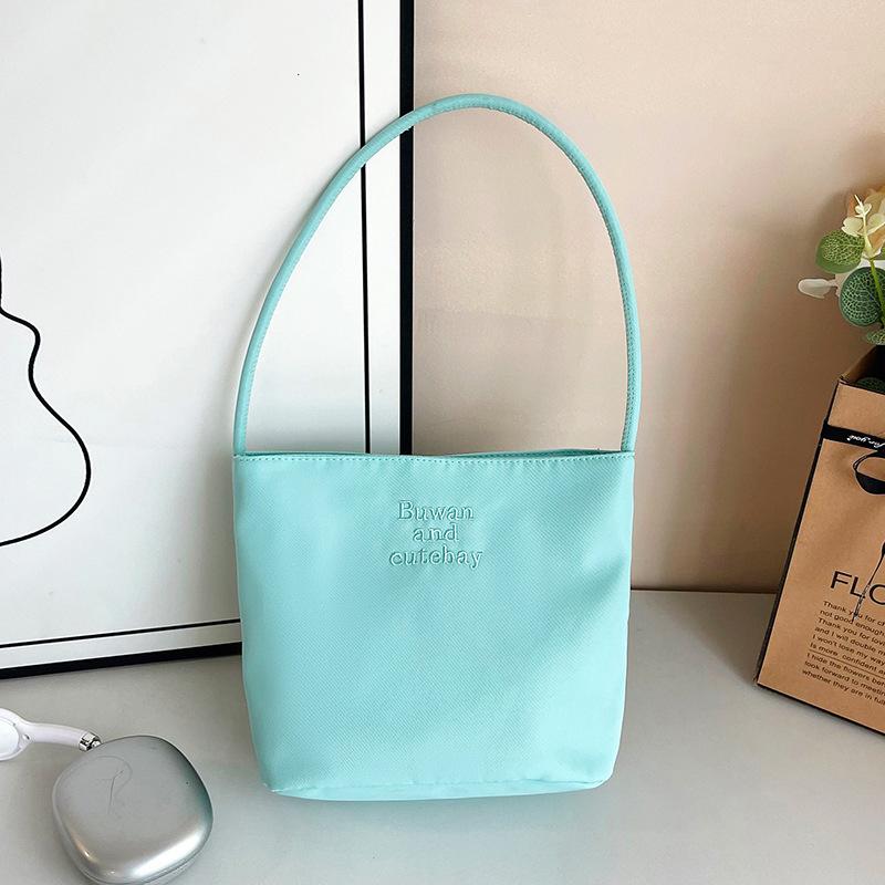 2025 Summer New Simple Nylon Underarm Bag Niche Design Letter Embroidery Portable Bucket Bag