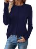 2025 Women's Casual Long Sleeve Pleated Knit Top - Round Neck, Solid Color