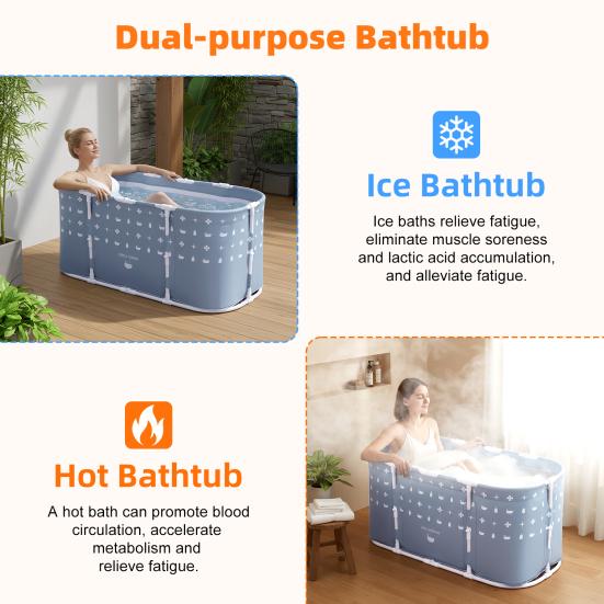 Large Foldable Bathtub for Shower Stall, Portable Family Soaking Tub for Adults, Non-Inflatable Collapsible SPA Tub for Hot, Ice Bath, No Installation