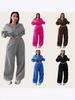 European-American Women's Half-Zip Pullover Hoodie & Long Pants Set - Casual Autumn/Winter Style