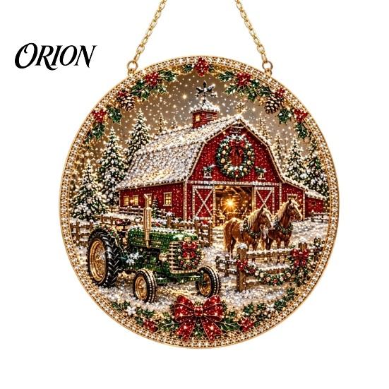 Decorative Plastic Tree Ornaments Christmas Rhinestone Painting Suncatcher Kit, Round DIY Hanging Decor Party Supplies for Home, Craft Pendant Holiday