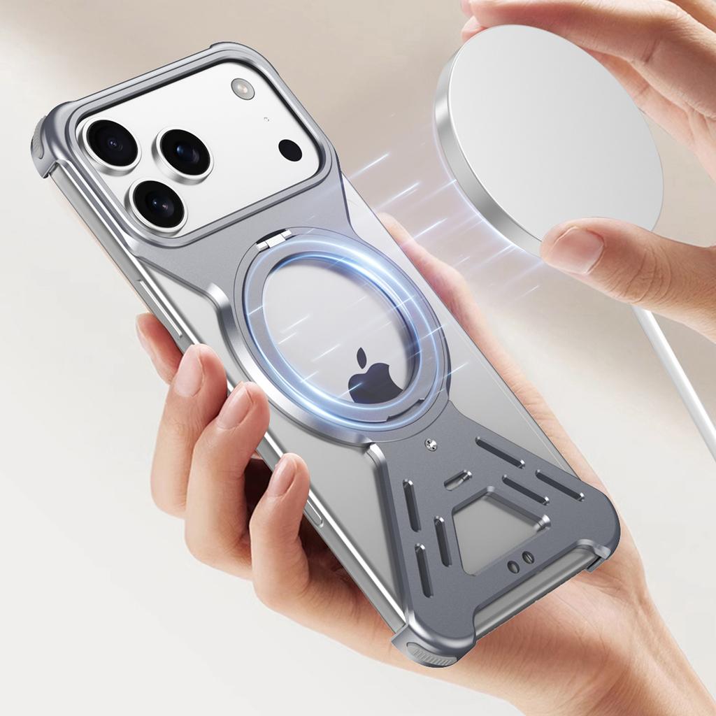 For iPhone 17 Pro Bumper Case Compatible with MagSafe Rotating Kickstand Metal Phone Cover