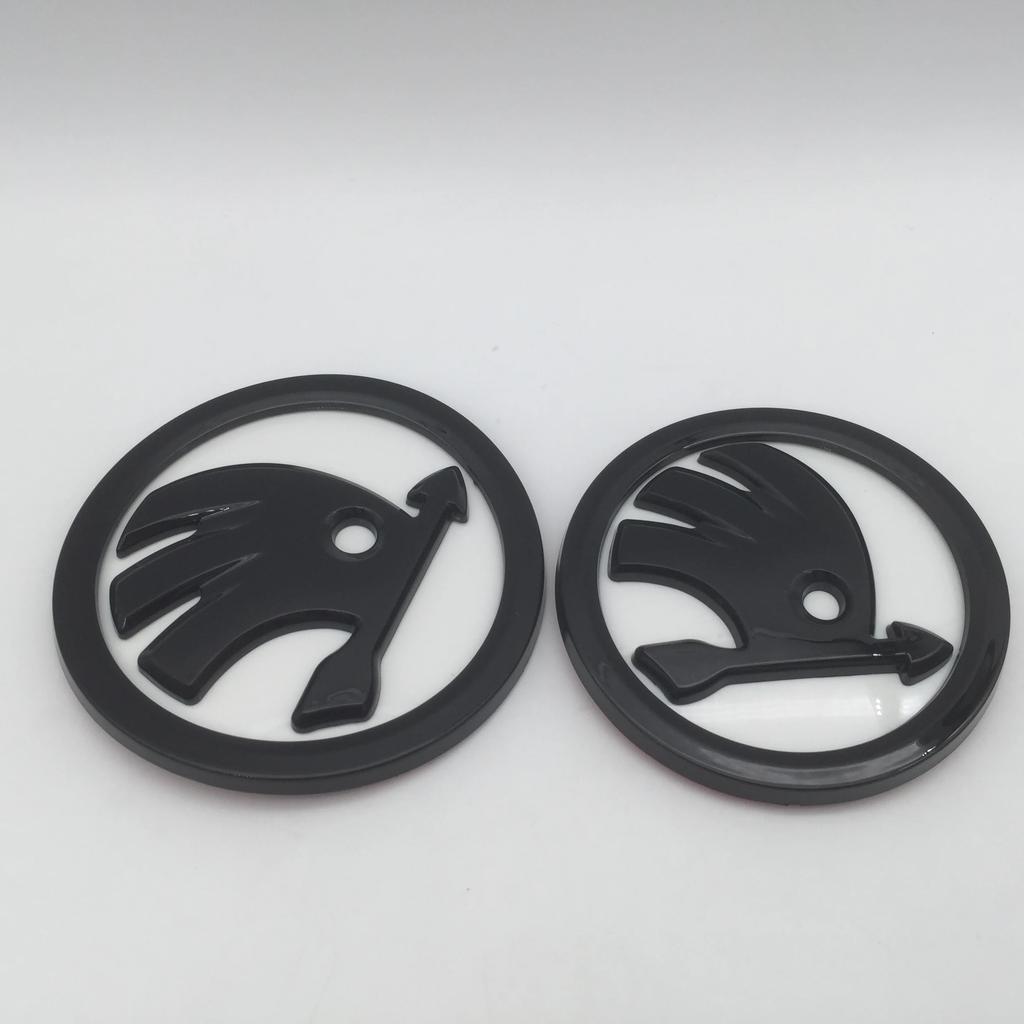 2pcs 90mm 80mm for SKODA Car Front Grille Head Hood Bonnet Emblem Rear Tail Bumper Trunk Sticker Badge Styling Accessories