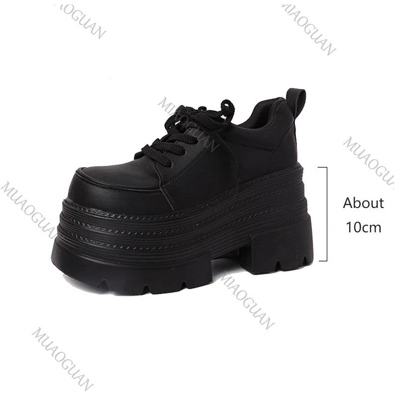Retro British Style Black Leather Shoes New Spring Autumn Pumps for Women Heightening Thick Bottom Mary Jane Heeled Single Shoes