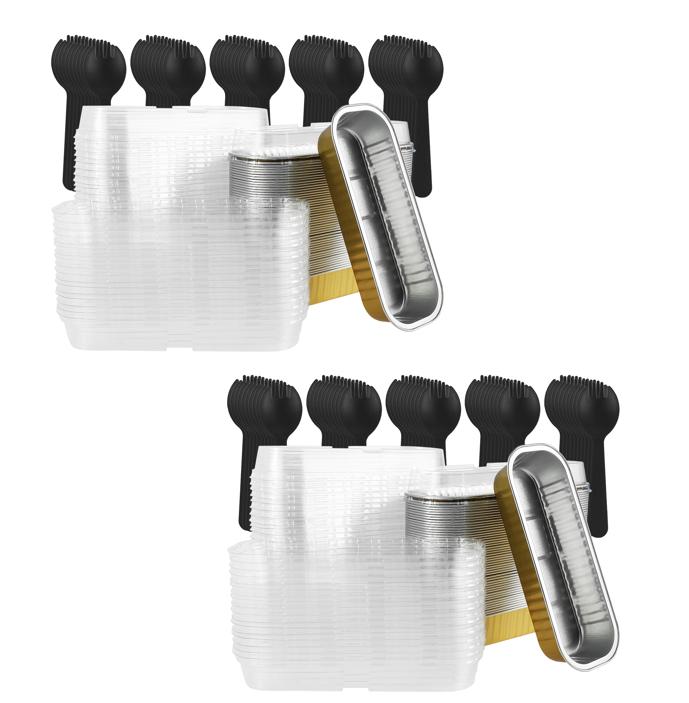 50/100Pack Mini Loaf Pans with Lids and Spoons 200ml Rectangle Aluminum Foil Oven Cake Container Baking Bread Muffin Dessert Tin