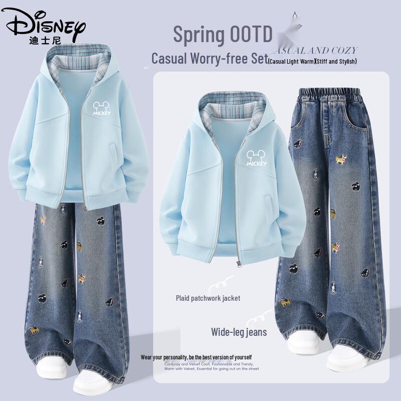 Disney Girls' Hooded Denim Wide-Leg Set