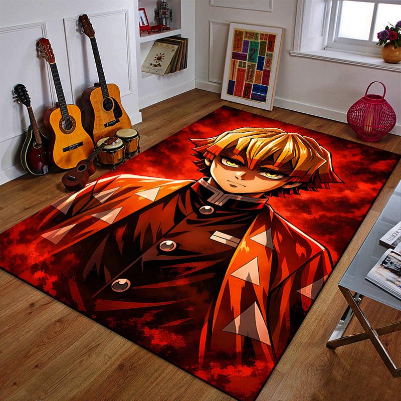 "Anime Warrior with Fiery Background" Patterned carpet a non slip rug suitable for all seasons and any setting, gift