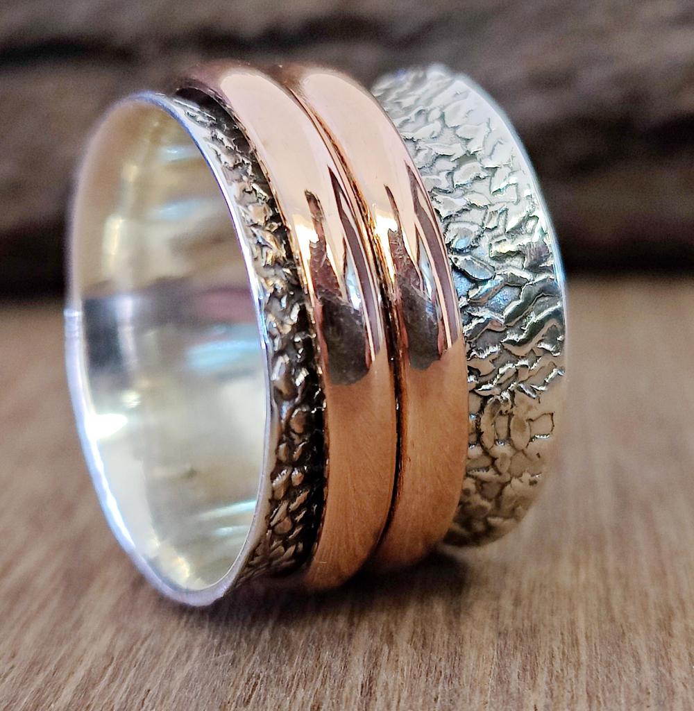Hammered Silver Solid 925 Sterling Silver Designer Spinner Ring, Meditation Ring