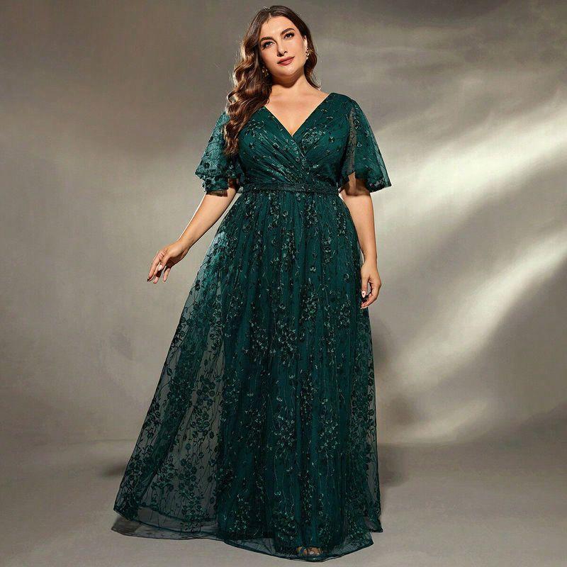 Gowns Evening Dresses Women Elegant Plus Size Birthday Dress Dark Green--Al2891 0 XL