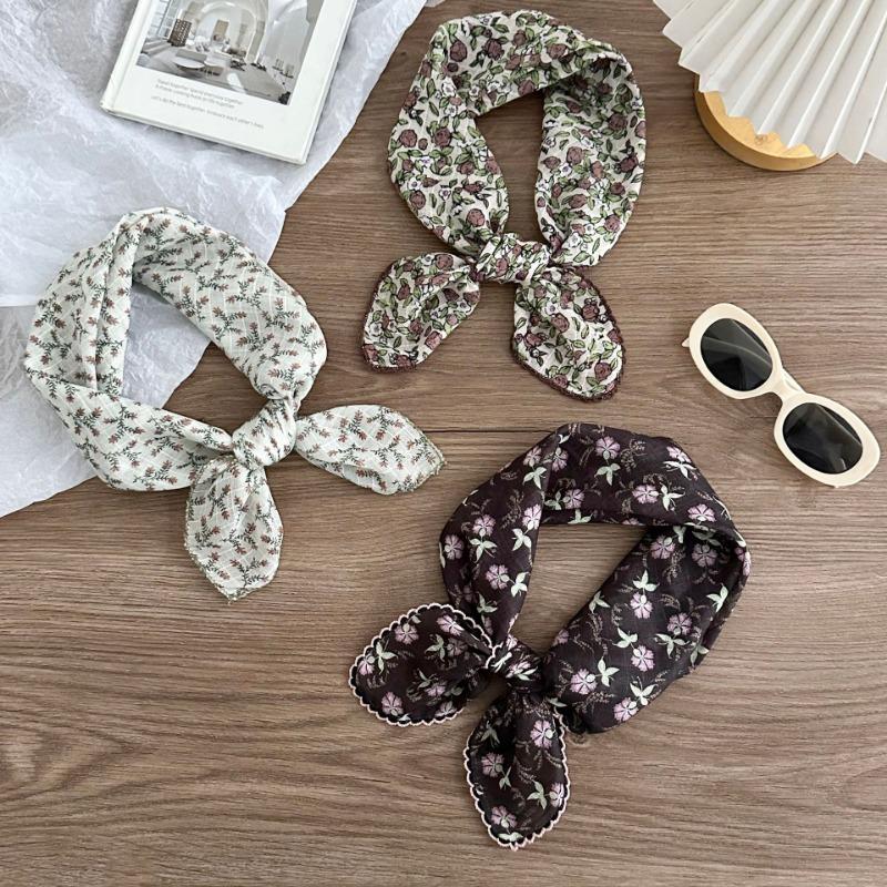 Silk scarf new retro literary cotton and linen square scarf decorative scarf floral headscarf headband multi-purpose scarf small shawl