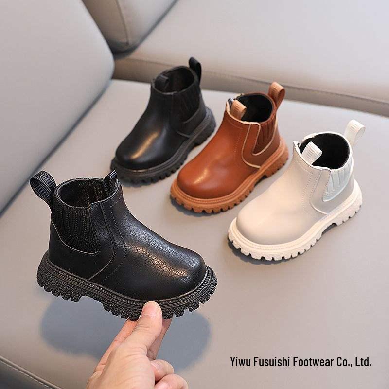 2025 Kids' British Style Martin Boots, Velvet-Lined, Non-Slip, Soft Sole Leather Boots for Boys and Girls