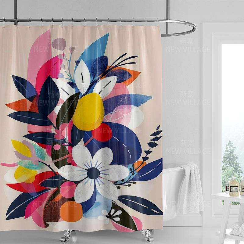 Mexican-Style Colorful Female Shower Curtain-Lady In Bright Attire, Cacti, Watermelons,Birds & Flowers, High-Quality, Waterproof