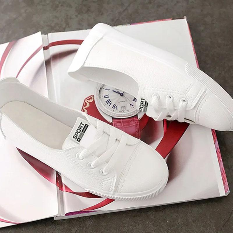 WTEMPO Summer Women's Single Shoes Round Toe Flat Sole White Cross Lace-up Low Heel Flat Shoes Breathable Comfortable Anti-slip Soft Sole Work Shoes