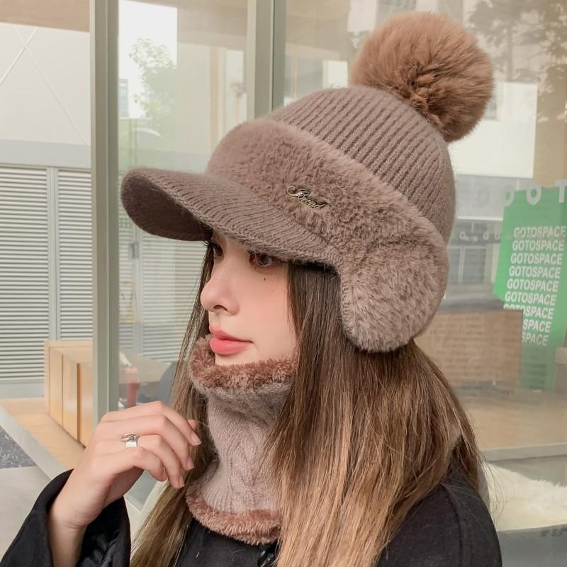 Wool Cap Women's Winter Thickened Warm Face Small Plush Ear Protection Cold Riding Electric Car Baseball Cotton Hat