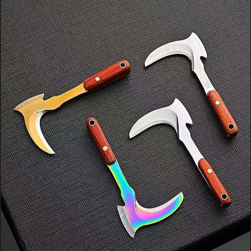 Portable Mini Sickle Pocket Knife Stainless Steel Camping EDC Knife Peeling Machine Fixed Blade Wooden Handle Kitchen