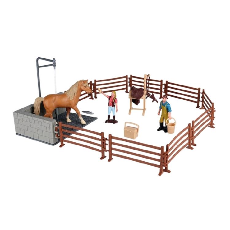 

Children Scene Model Collaborative Horse Care Toy Set Washing Station Tool And Realistic Miniature Equine Figures