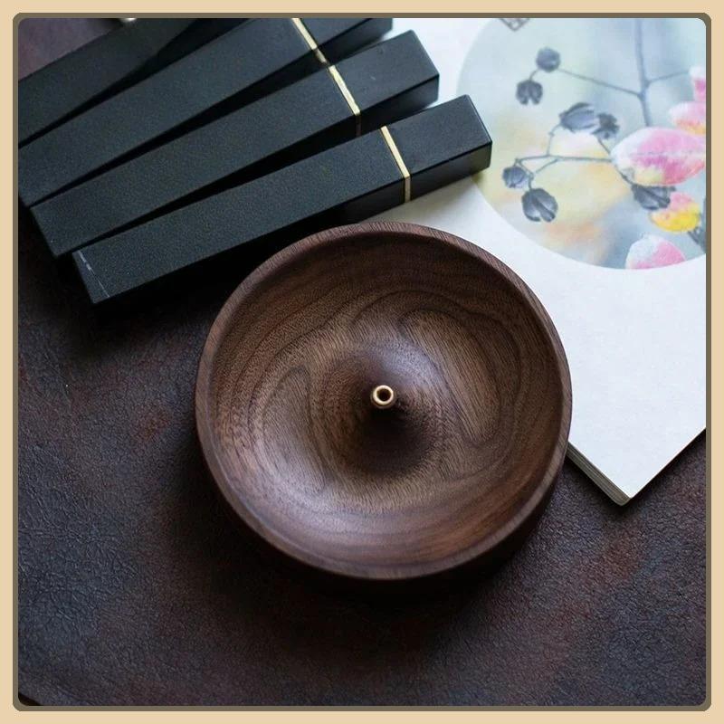 1pc North American Black Walnut Solid Wood Incense Stick Handmade Tea Ceremony Round Incense Burner Agarwood Tray Holder