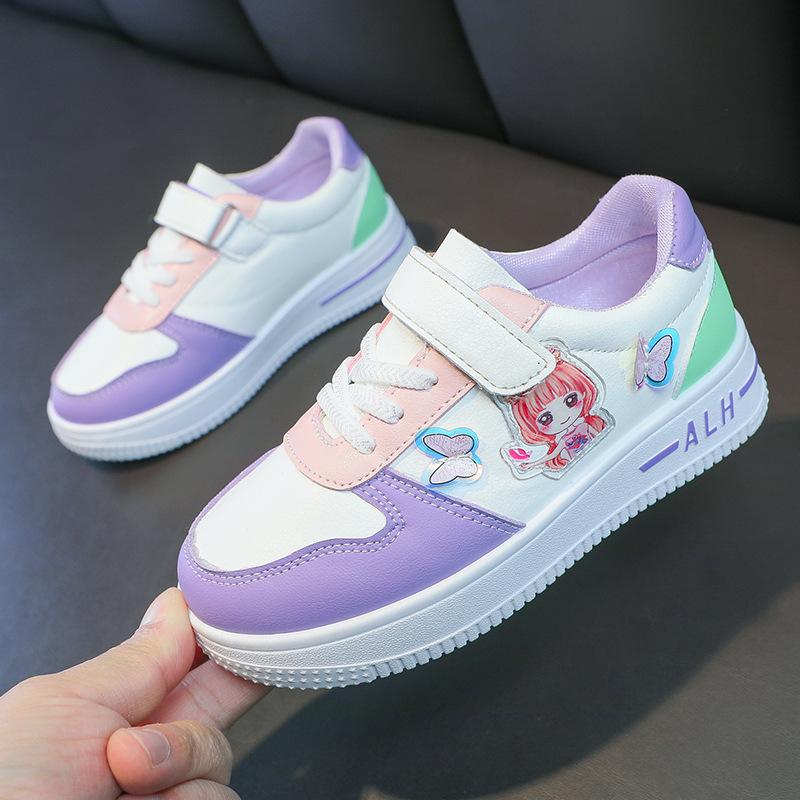 

Детская белая обувь, студенческие балетки для девочек, новая повседневная спортивная обувь на весну и осень, кеды, одинарная обувь с кожаным верхом 37 фиолетовый