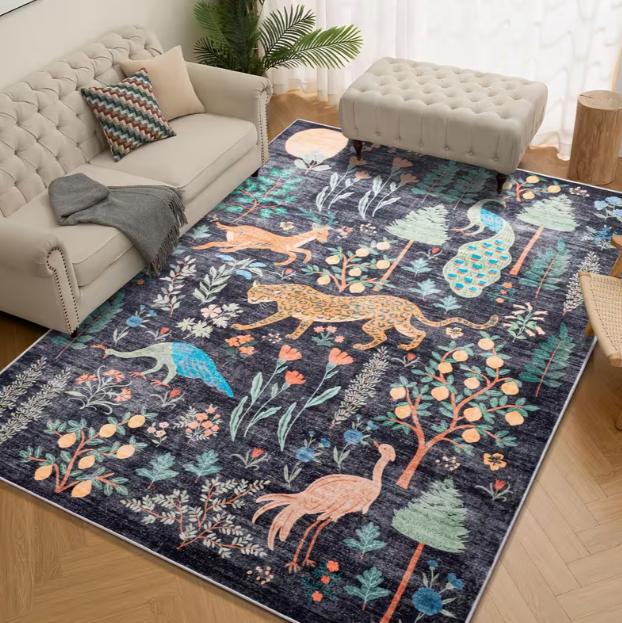 Forest Animal Theme Carpet Mat Washable Carpet Suitable for Living Room Outdoor Terrace Kitchen Bedroom Game Room Carpet