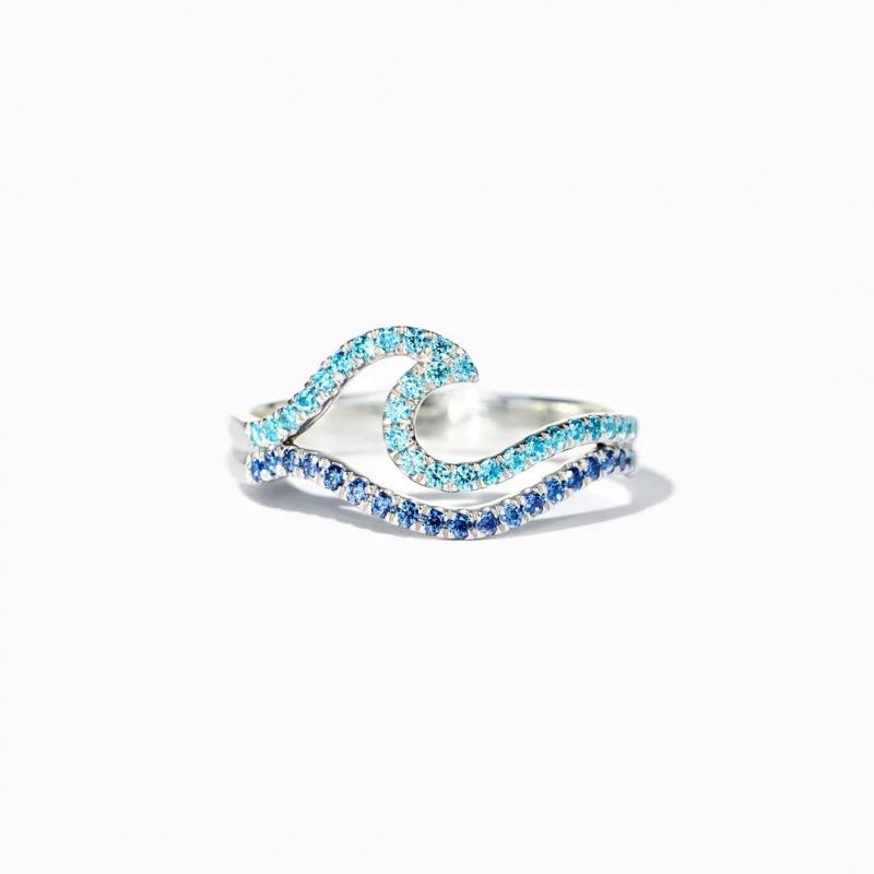 

Gradient Blue European-Style Double Wave Ring for Women Adjustable