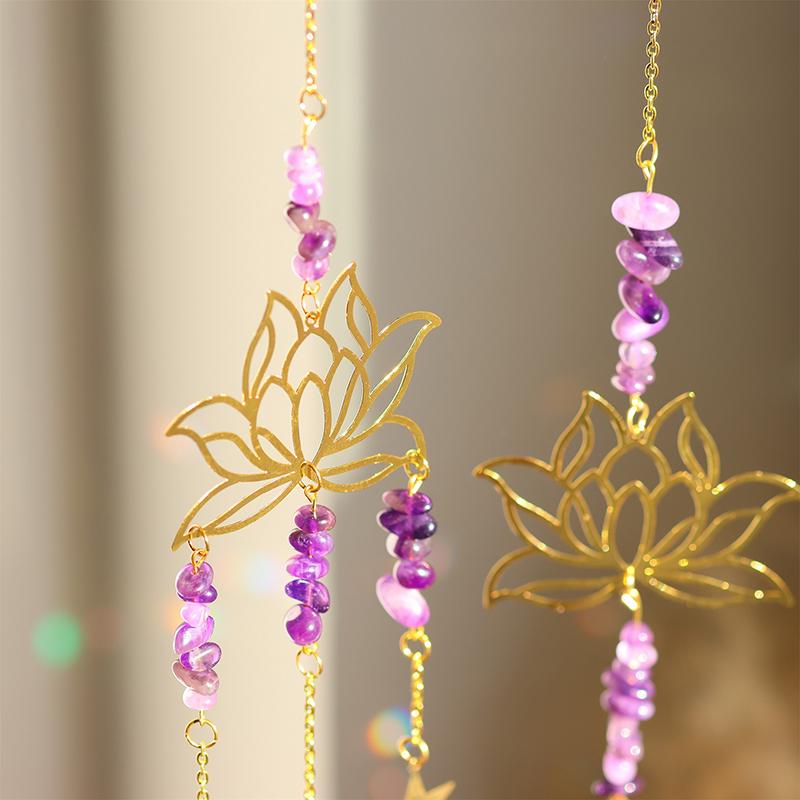 1Piece Natural Crushed Stone Amethyst Lotus Flower Pendant Rainbow Maker Window Decoration Pendant Suncatcher Gardening Crafts