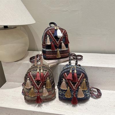 New Trendy and Lightweight Women's Backpack, National Style Fringed Messenger Bag, Fashionable and Versatile Small Backpack for Travel