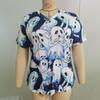 Plus Size Cute Printed Scrub Working Uniform Tops For Women  V-Neck Short Sleeve Fun T-Shirts Workwear Tee With Pockets